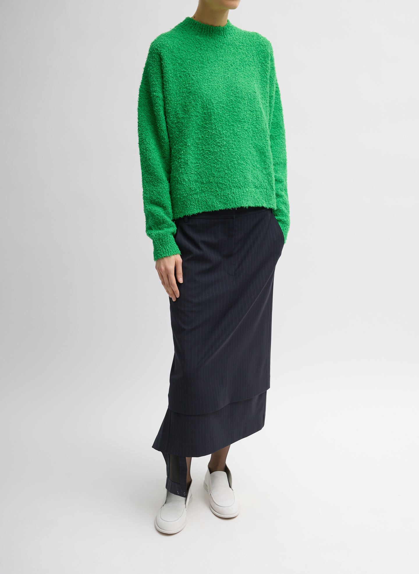 Green Serviette Crewneck Easy Pullover - full look, front view on model