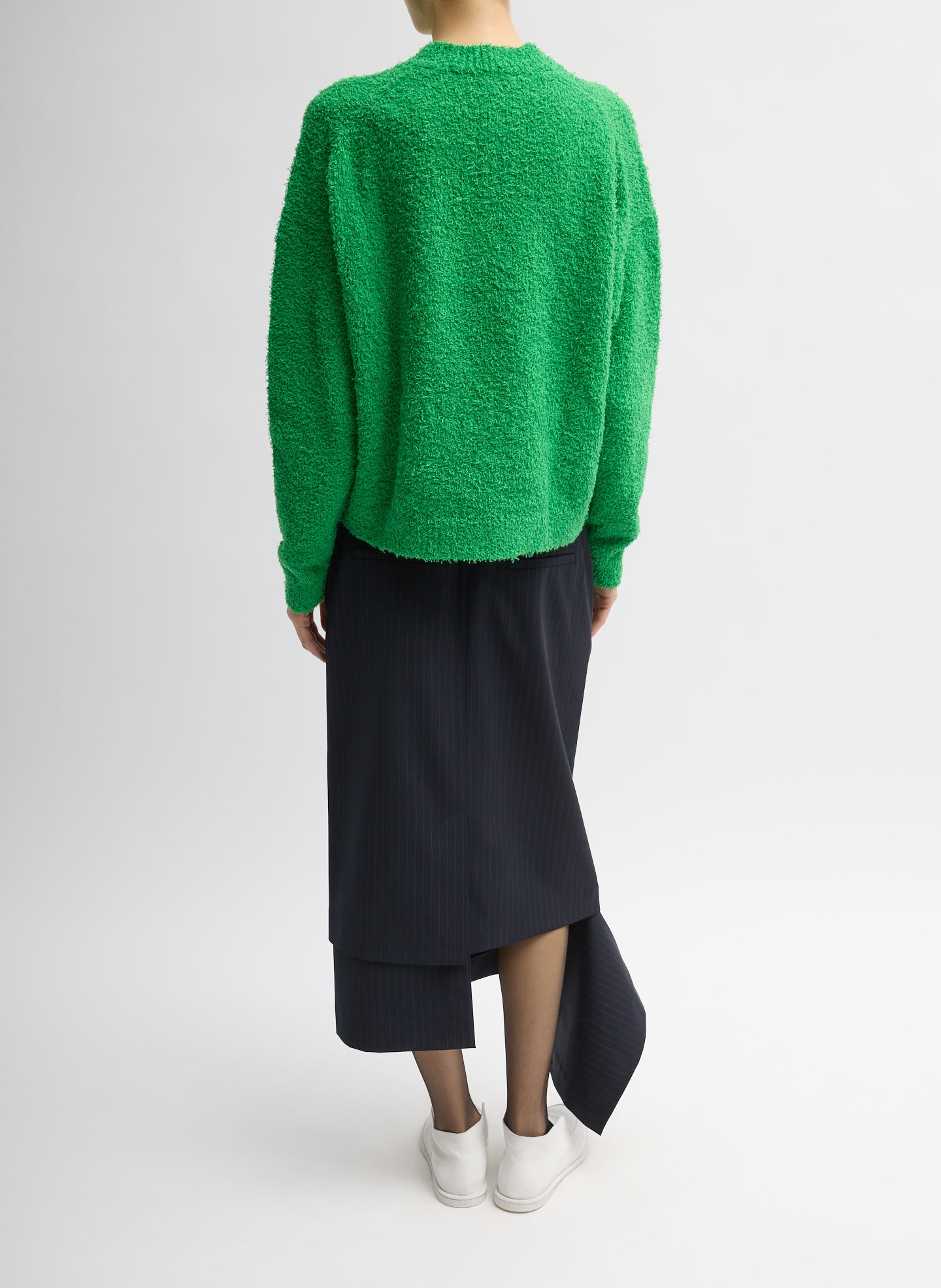Green Serviette Crewneck Easy Pullover - full look, back view on model