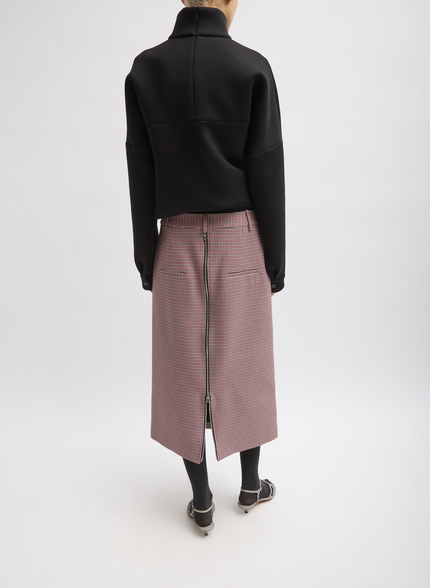 Black Structured Viscose Neck Dolman Sleeve Top - full look, back view on model