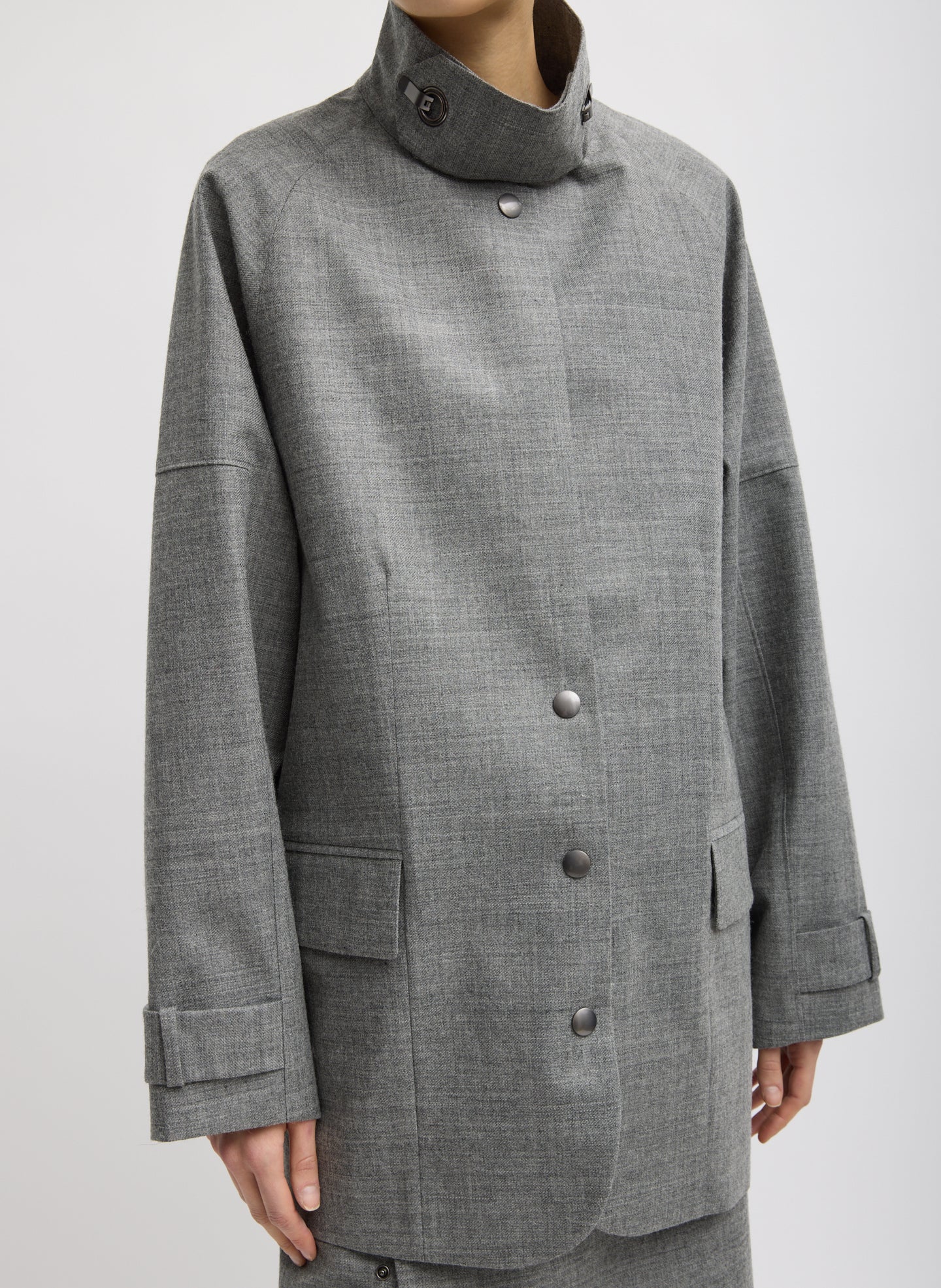 Techy Bonded Wool Olivier Blazer - Grey Techy Bonded Wool Olivier Blazer - funnel neck, front view on model