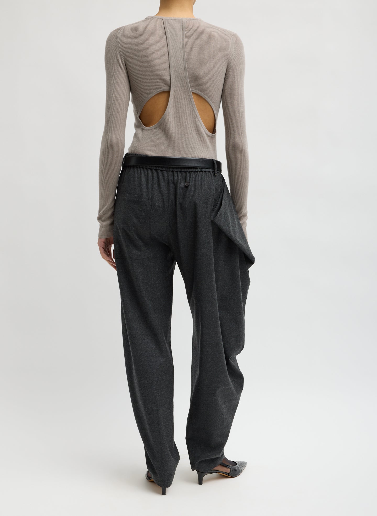 Dark Heather Grey Cozy Flannel Side Drape Pant - back view on model