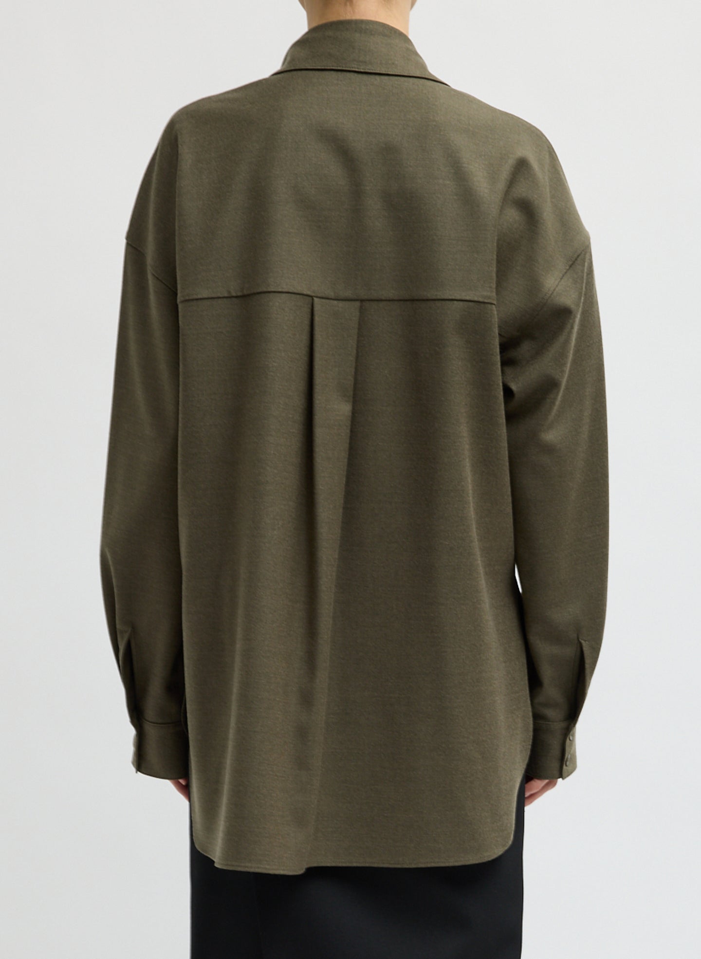 Army Green Cozy Flannel Long Sleeve Shirt with Overlap Detail - back view on model