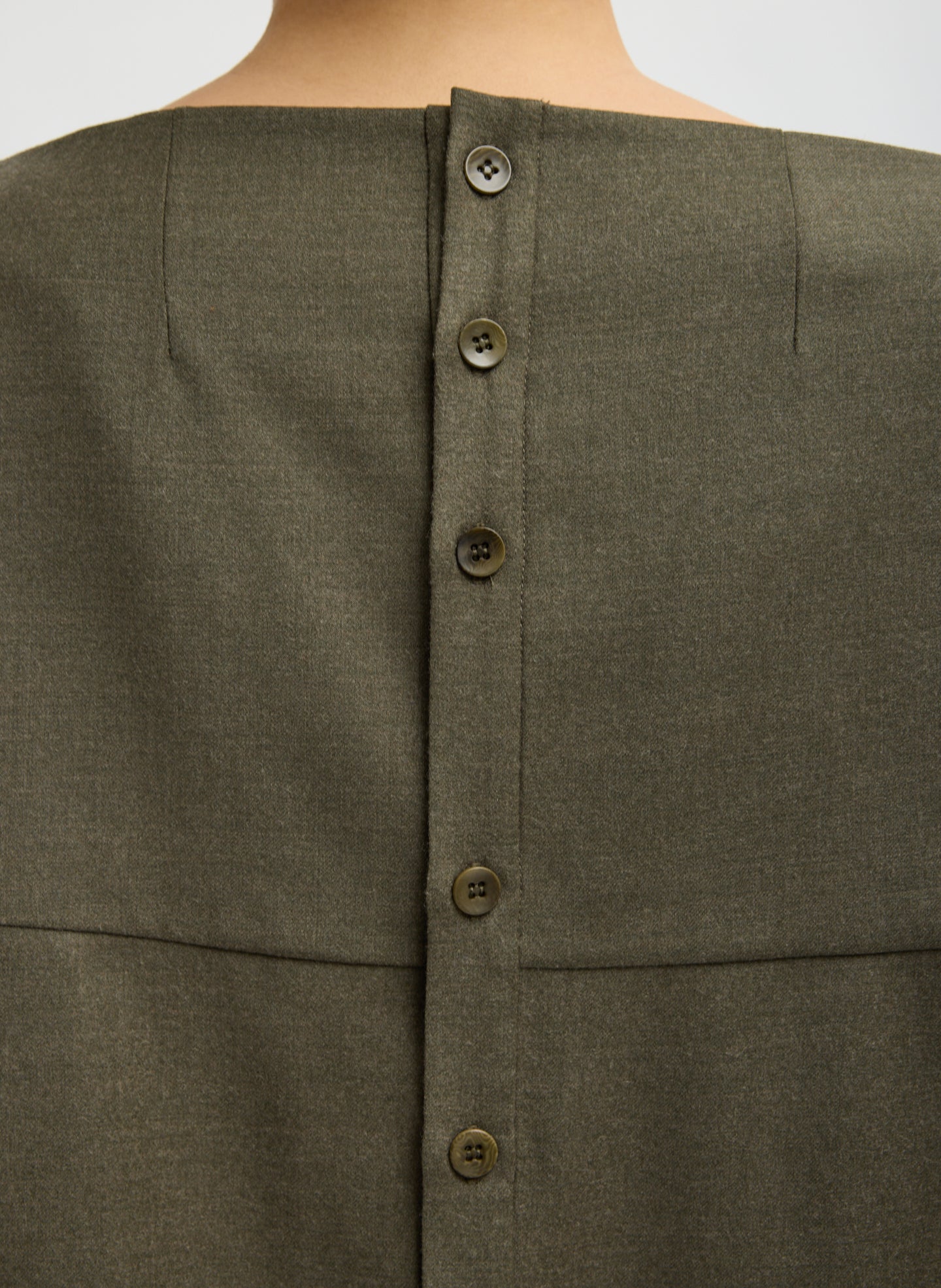 Army Green Cozy Flannel Boatneck Dolman Sleeve Top - closeup of button details at back