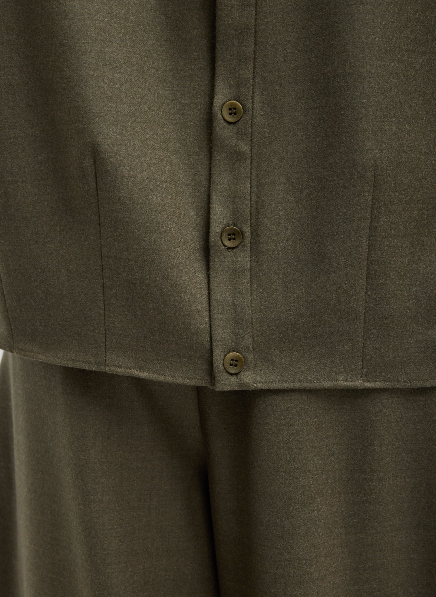 Army Green Cozy Flannel Boatneck Dolman Sleeve Top - closeup of button details at back