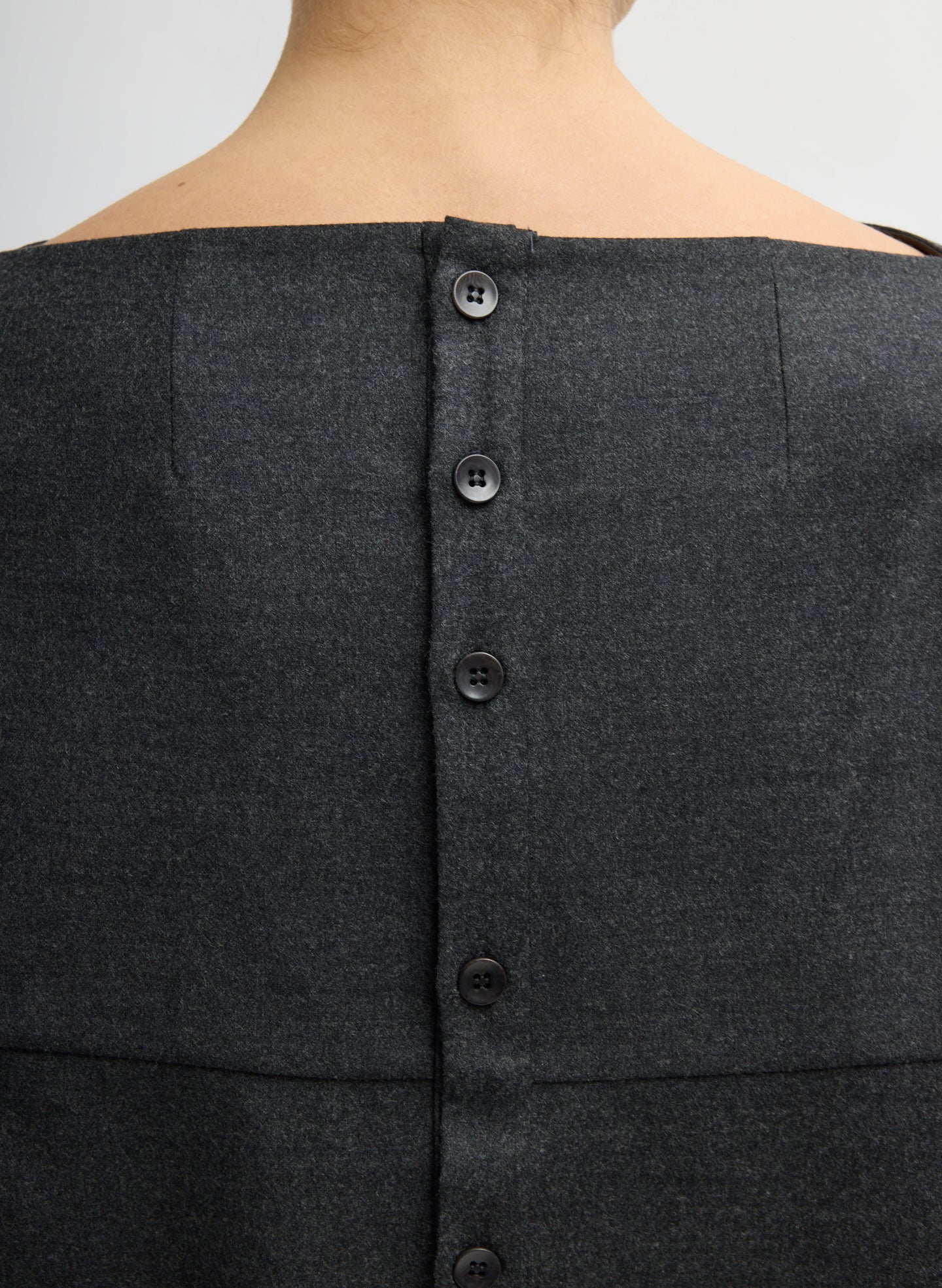 Dark Heather Grey Cozy Flannel Boatneck Dolman Sleeve Top - closeup of button details at back