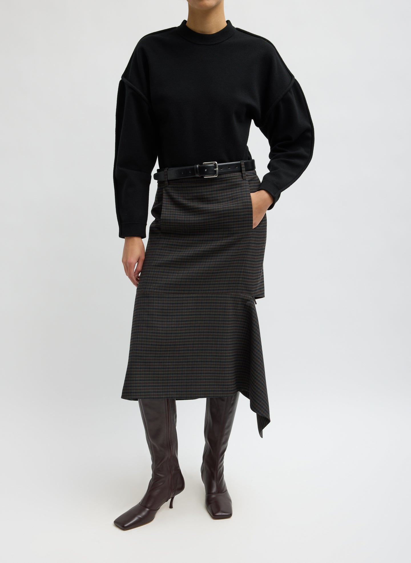 Grey Plaid Cedric Suiting Detached Zipper Skirt - front view on model
