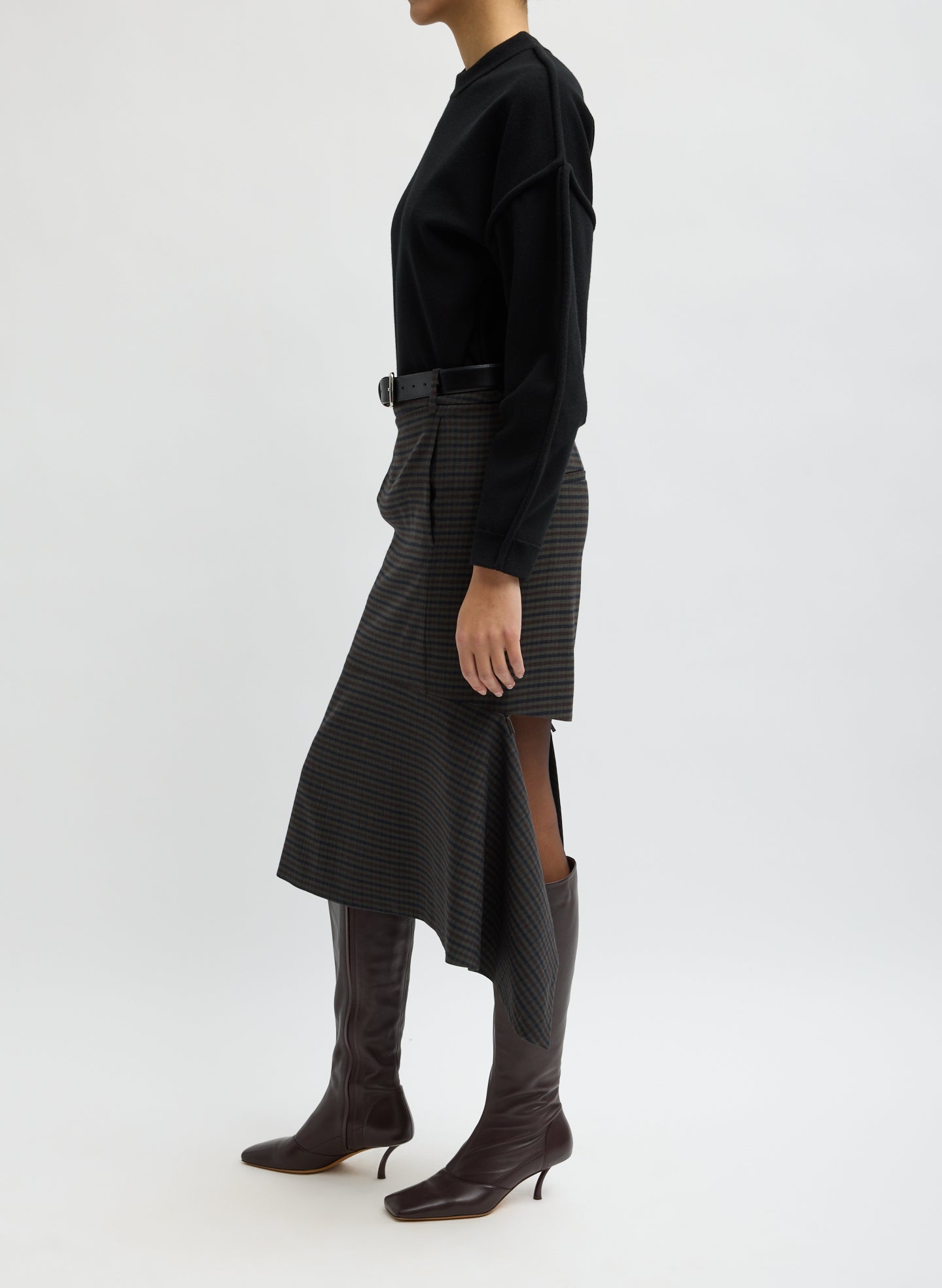 Grey Plaid Cedric Suiting Detached Zipper Skirt - side view on model