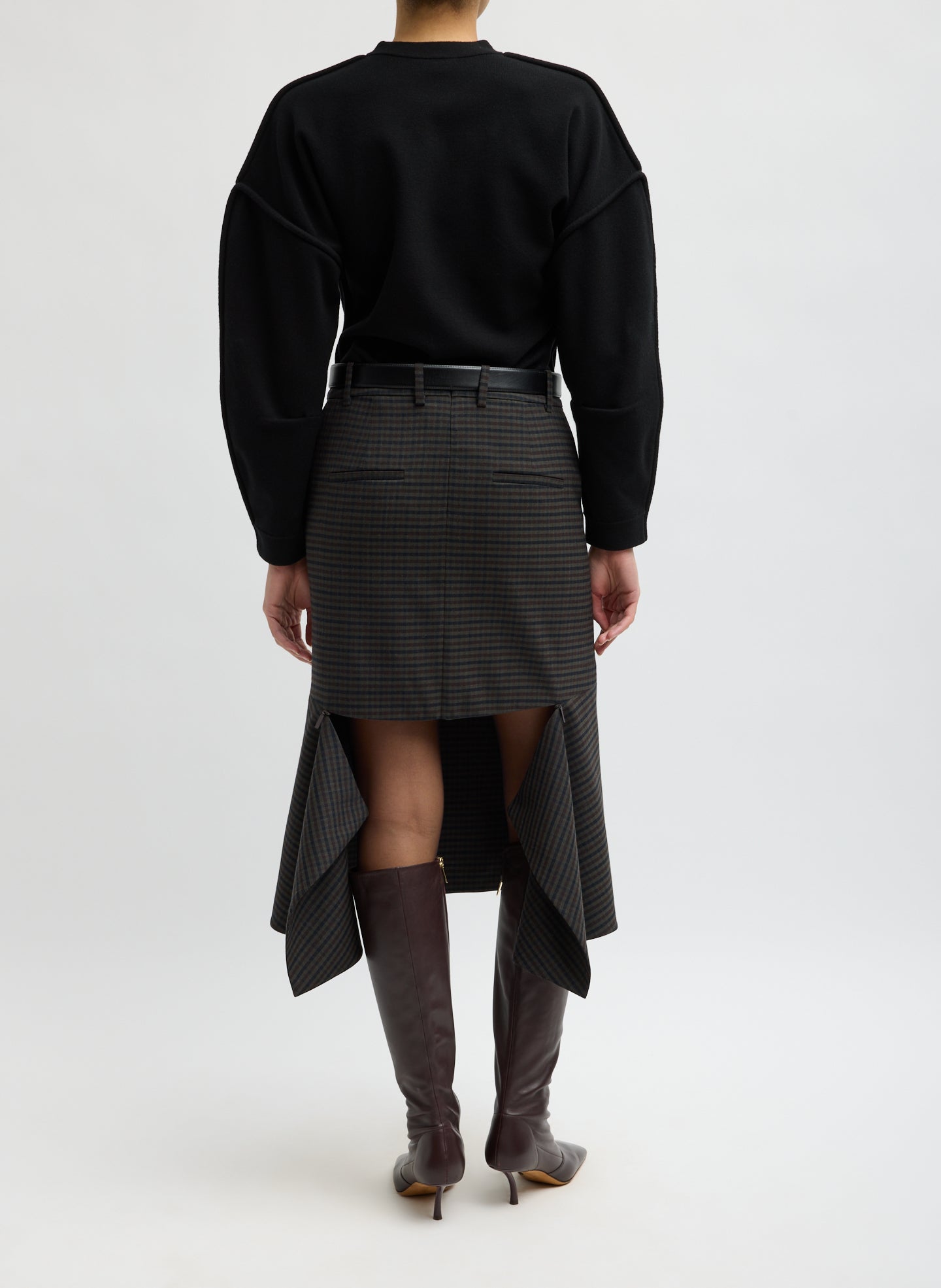 Grey Plaid Cedric Suiting Detached Zipper Skirt - back view on model