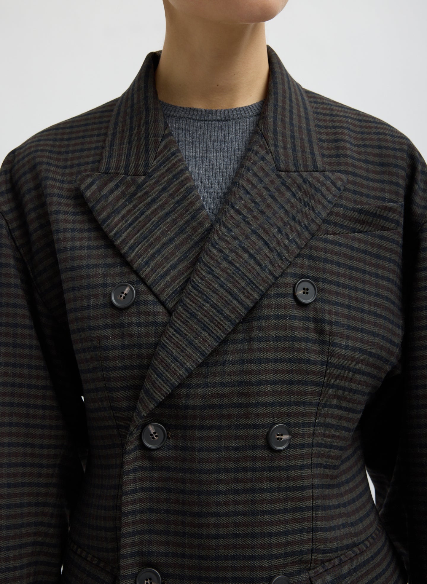 Grey Plaid Cedric Suiting Sculpted Blazer - closeup of lapel