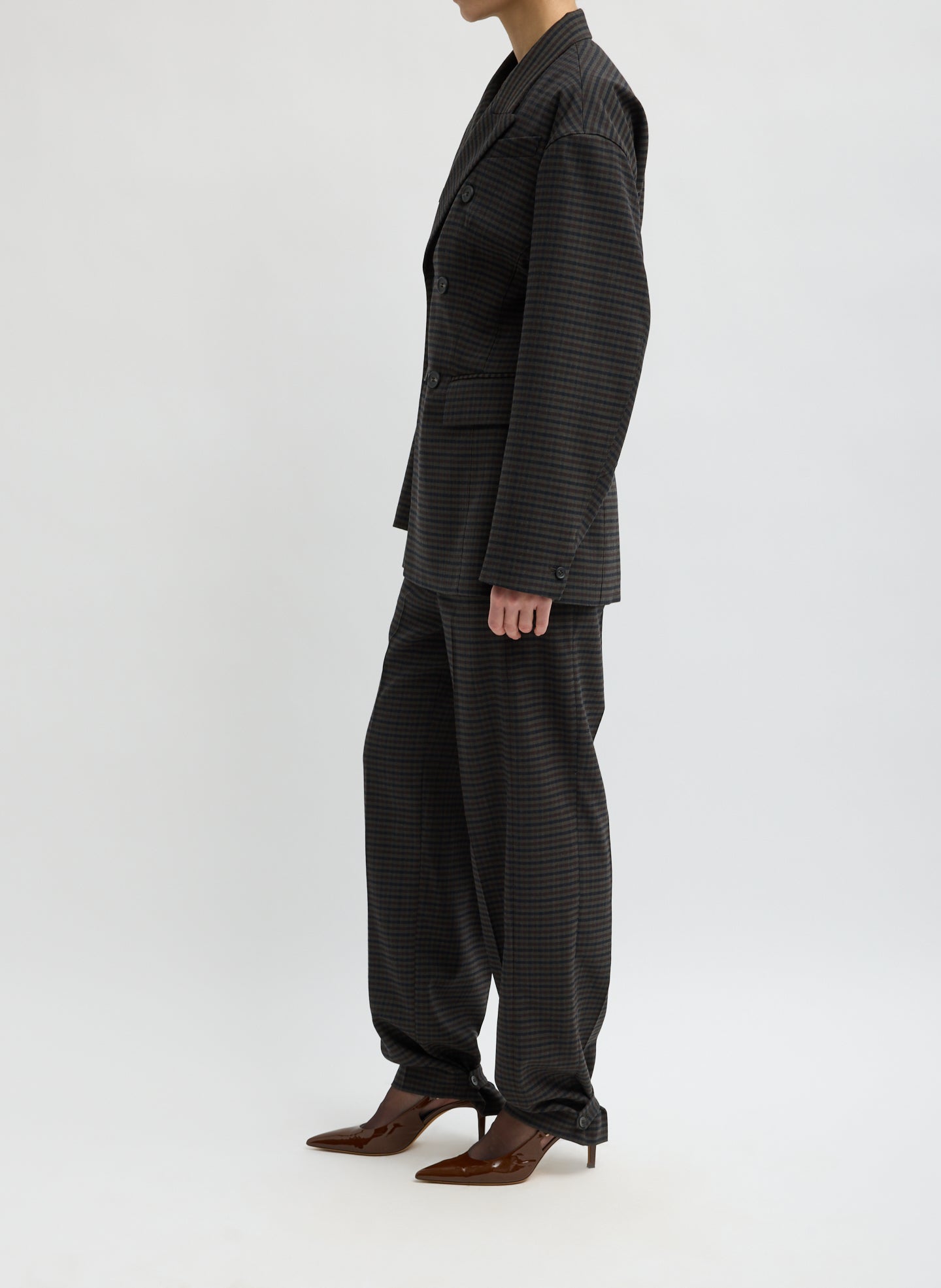 Grey Plaid Cedric Suiting Sculpted Blazer - double breasted blazer, side view on model