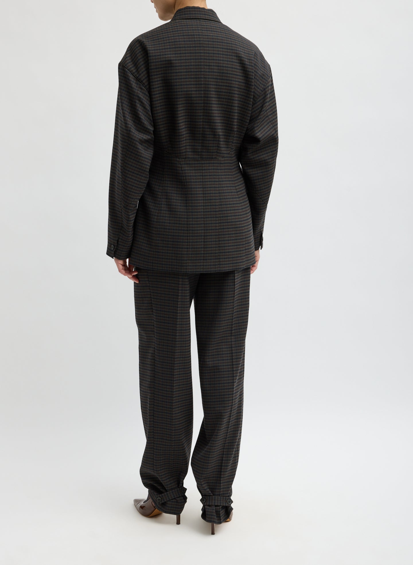 Grey Plaid Cedric Suiting Sculpted Blazer - double breasted blazer, back view on model