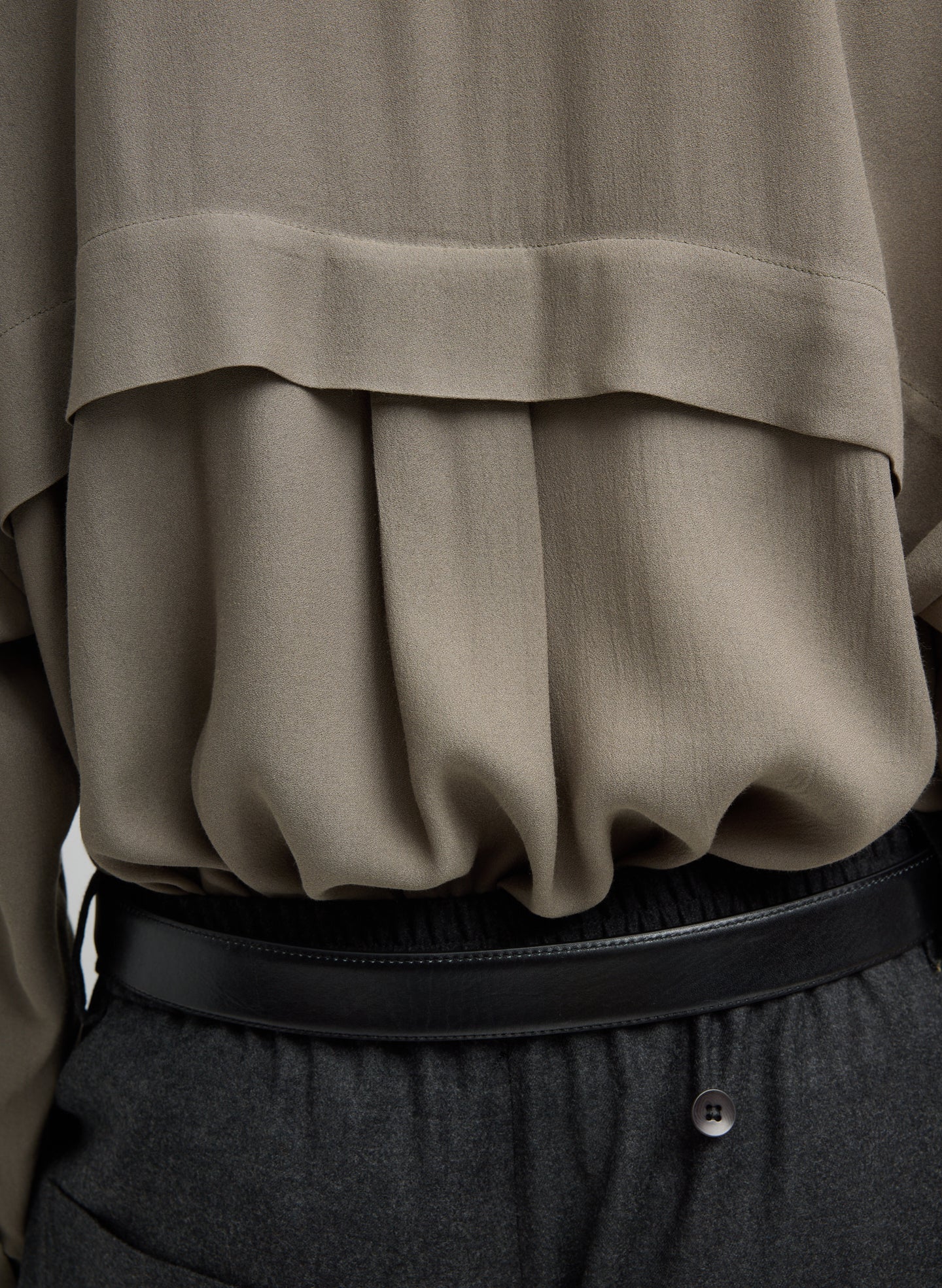 Dark Hazelnut Green Feather Weight Eco Crepe Oversized Shirt - detail shot