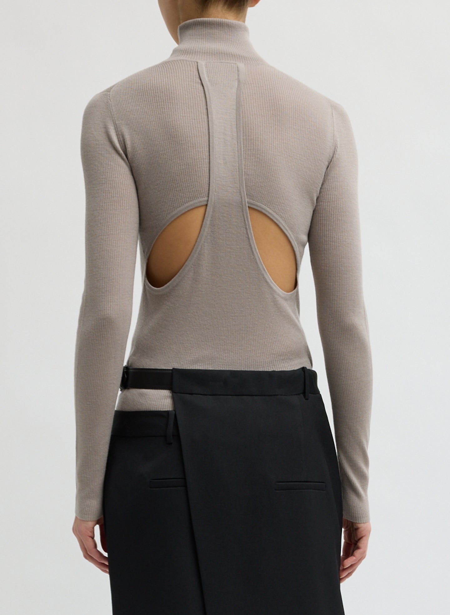 Clay Feather Weight Ribbed Turtleneck - back view on model