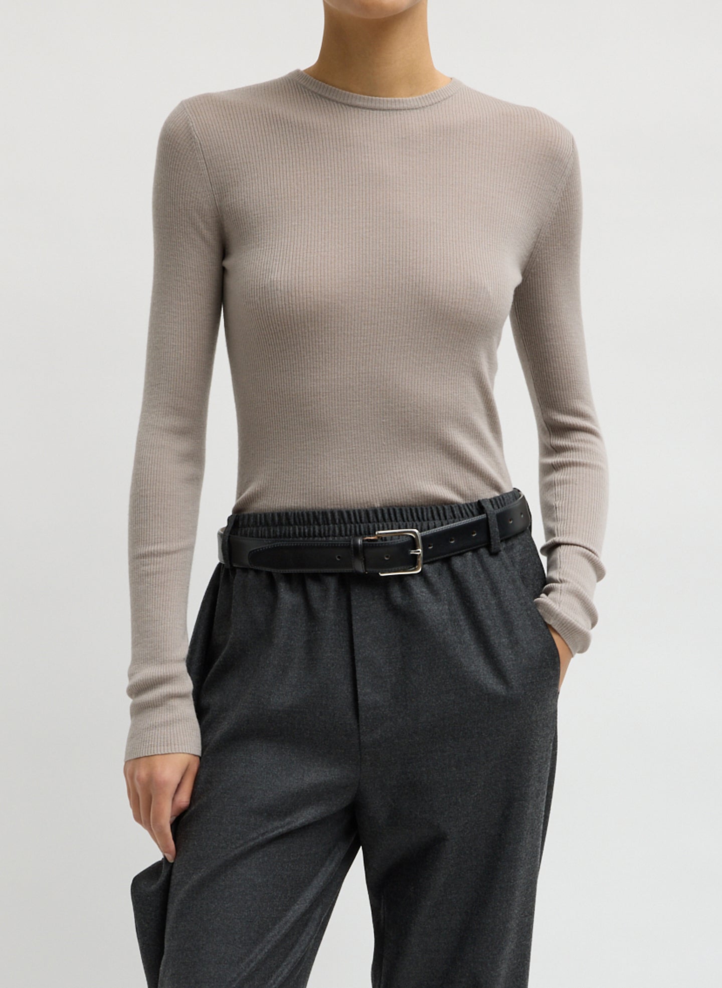 Clay Feather Weight Long Sleeve Top - front view on model