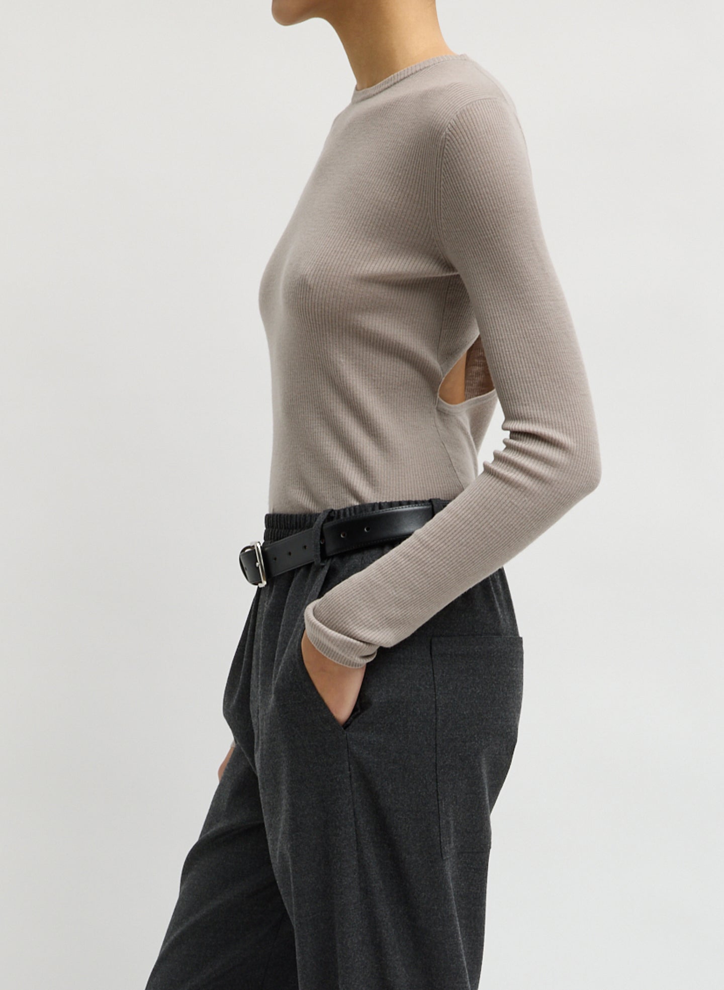Clay Feather Weight Long Sleeve Top - side view on model