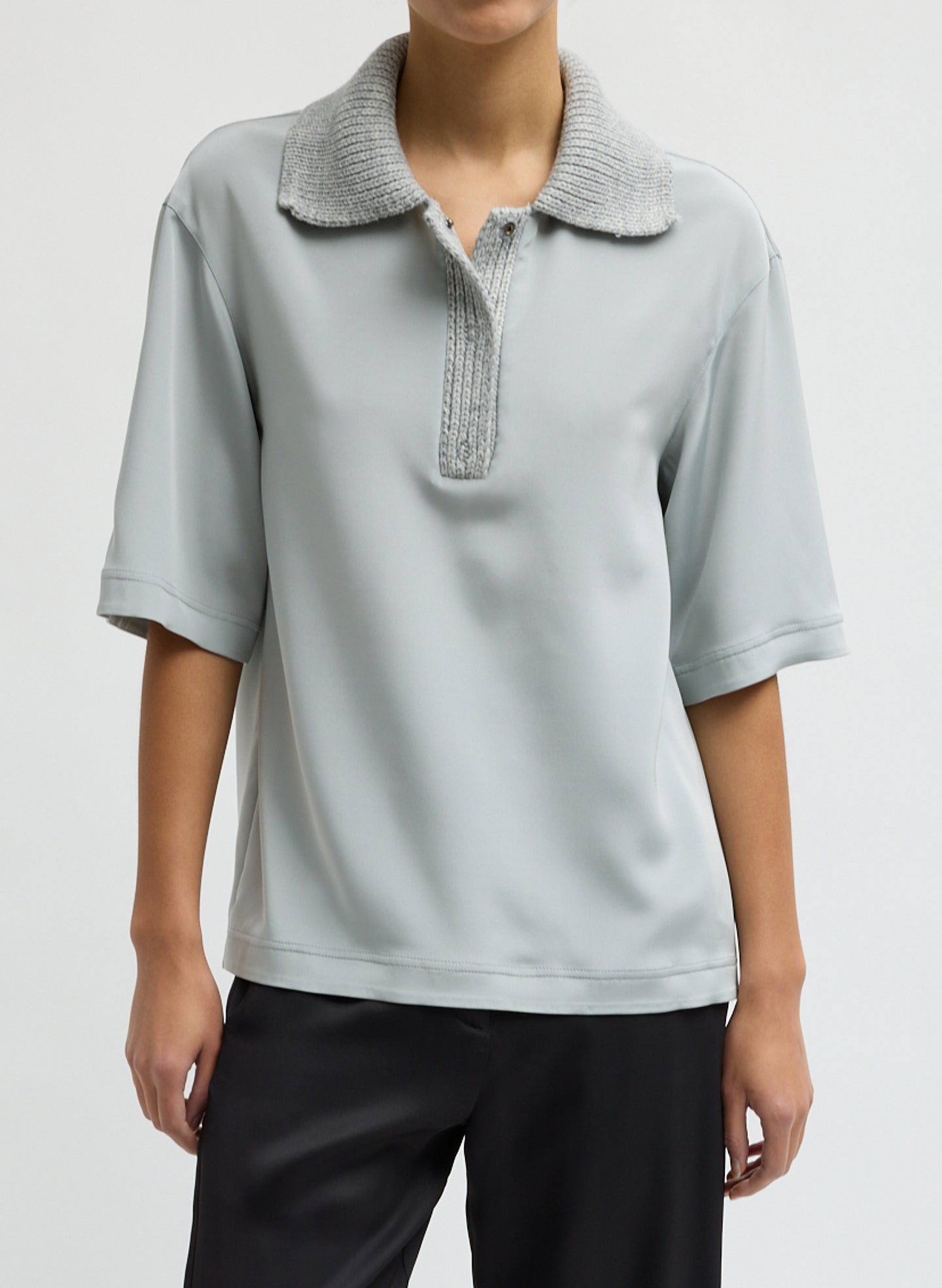 Stretch Silk Nylon Knit Collar Cocoon Top – Tibi Official