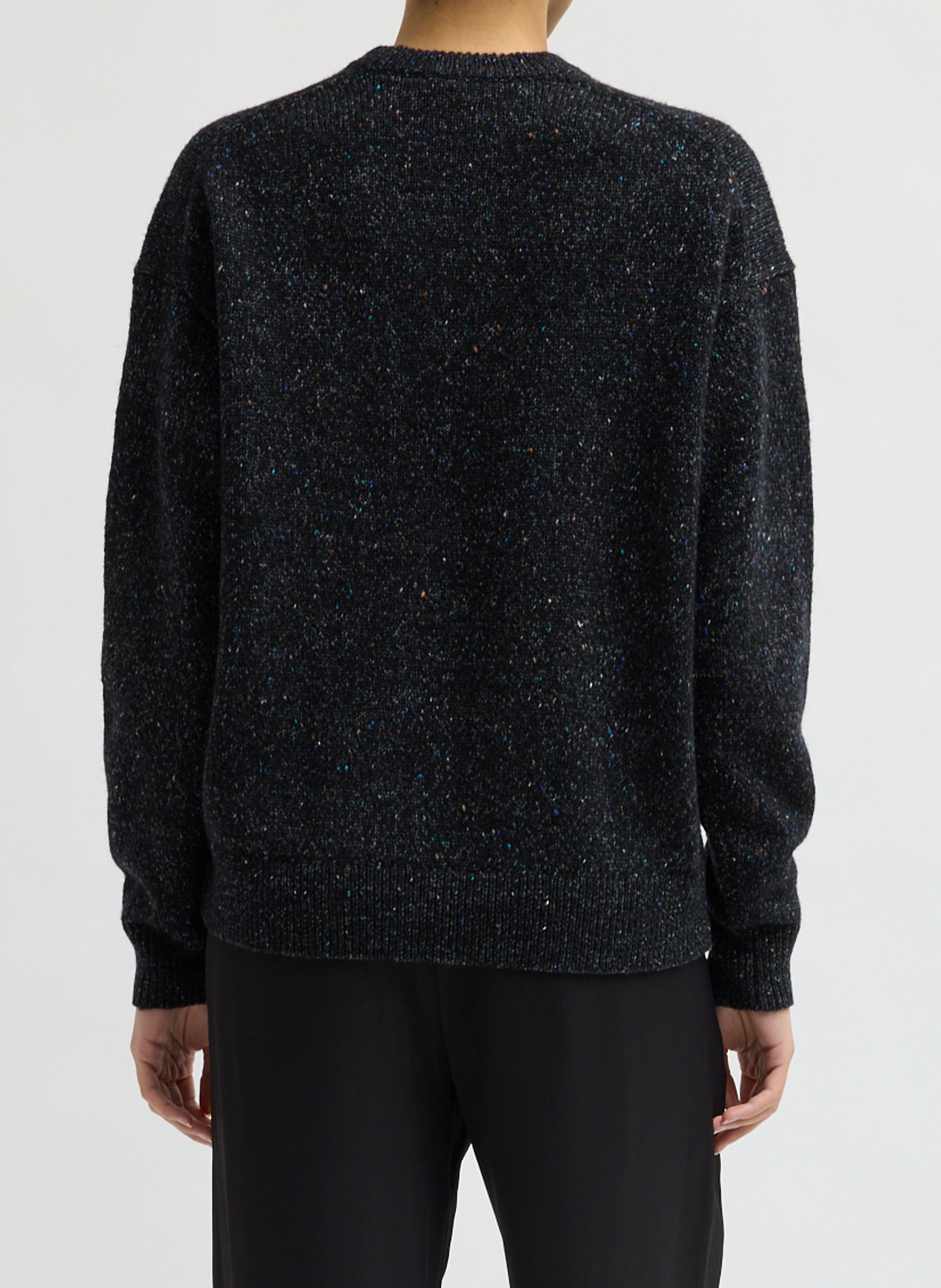 Black Multi Speckled Tweed Crewneck Sweater - back view on model
