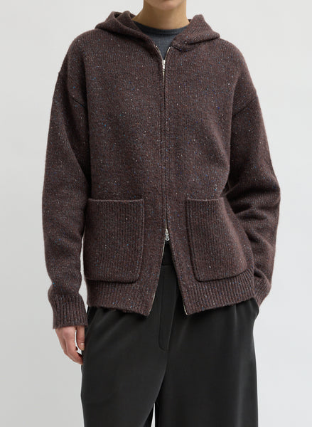 Speckled Tweed Zip Up Hoodie with Leather Patch – Tibi Official