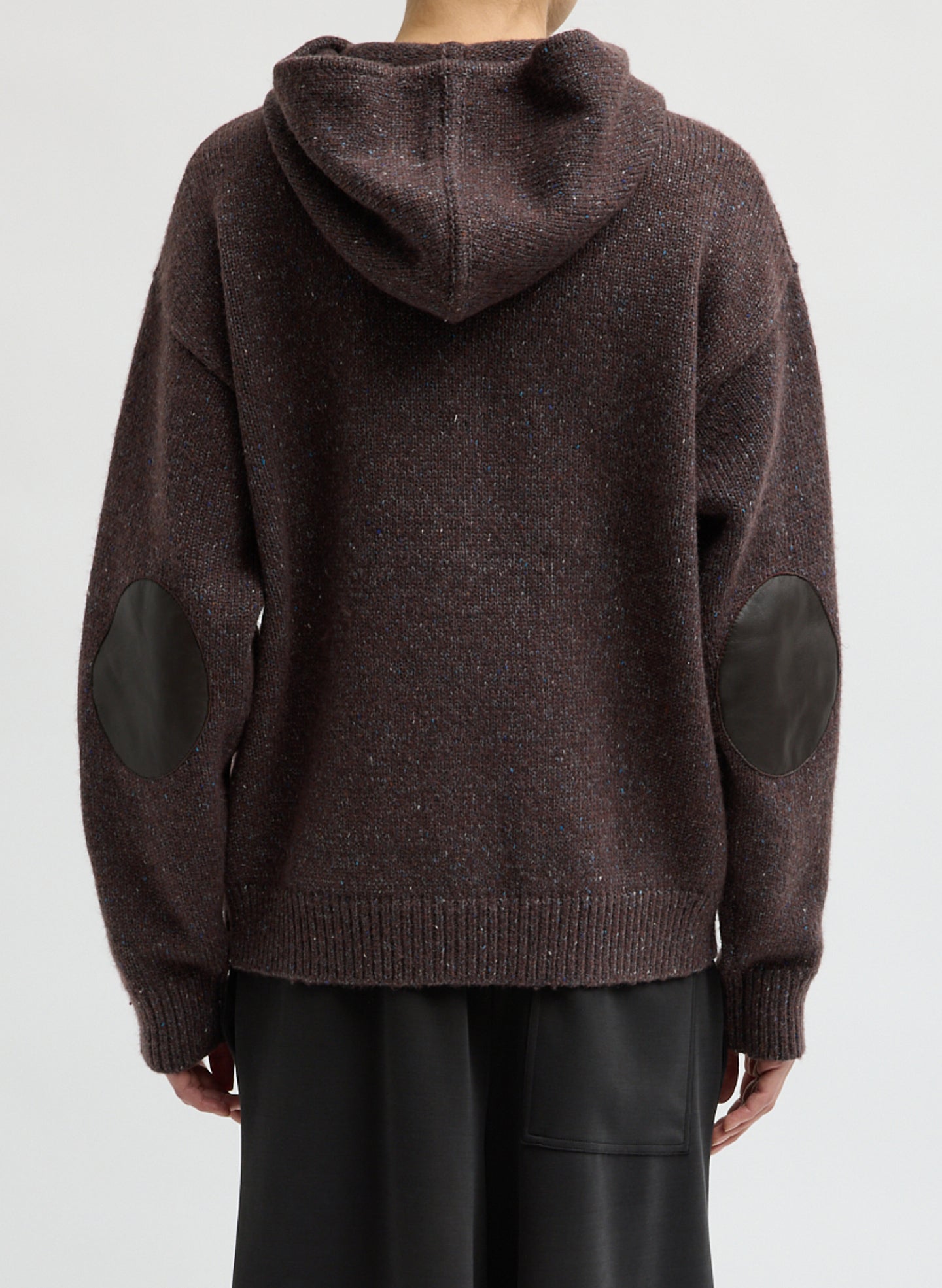 トップス over tweed zip jacket Speckled Tweed Zip Up Hoodie with Leather Patch – Tibi Official