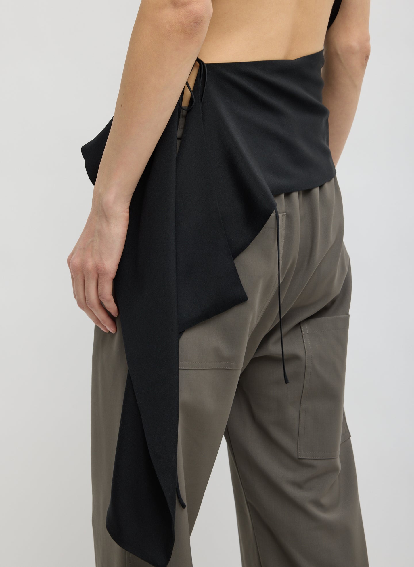 Black 4-Ply Silk Side Drape Cami - closeup of side drape detail