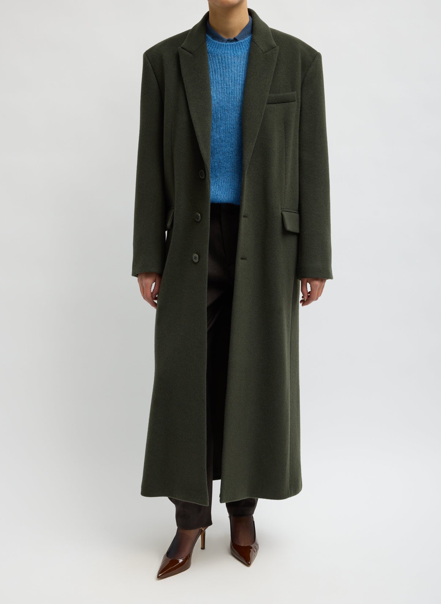 Loden Wool Coating Tailored Men's Maxi Coat - front view on model