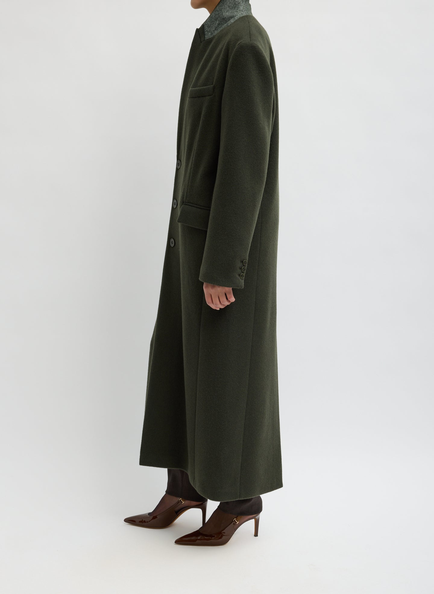 Loden Wool Coating Tailored Men's Maxi Coat - side view on model