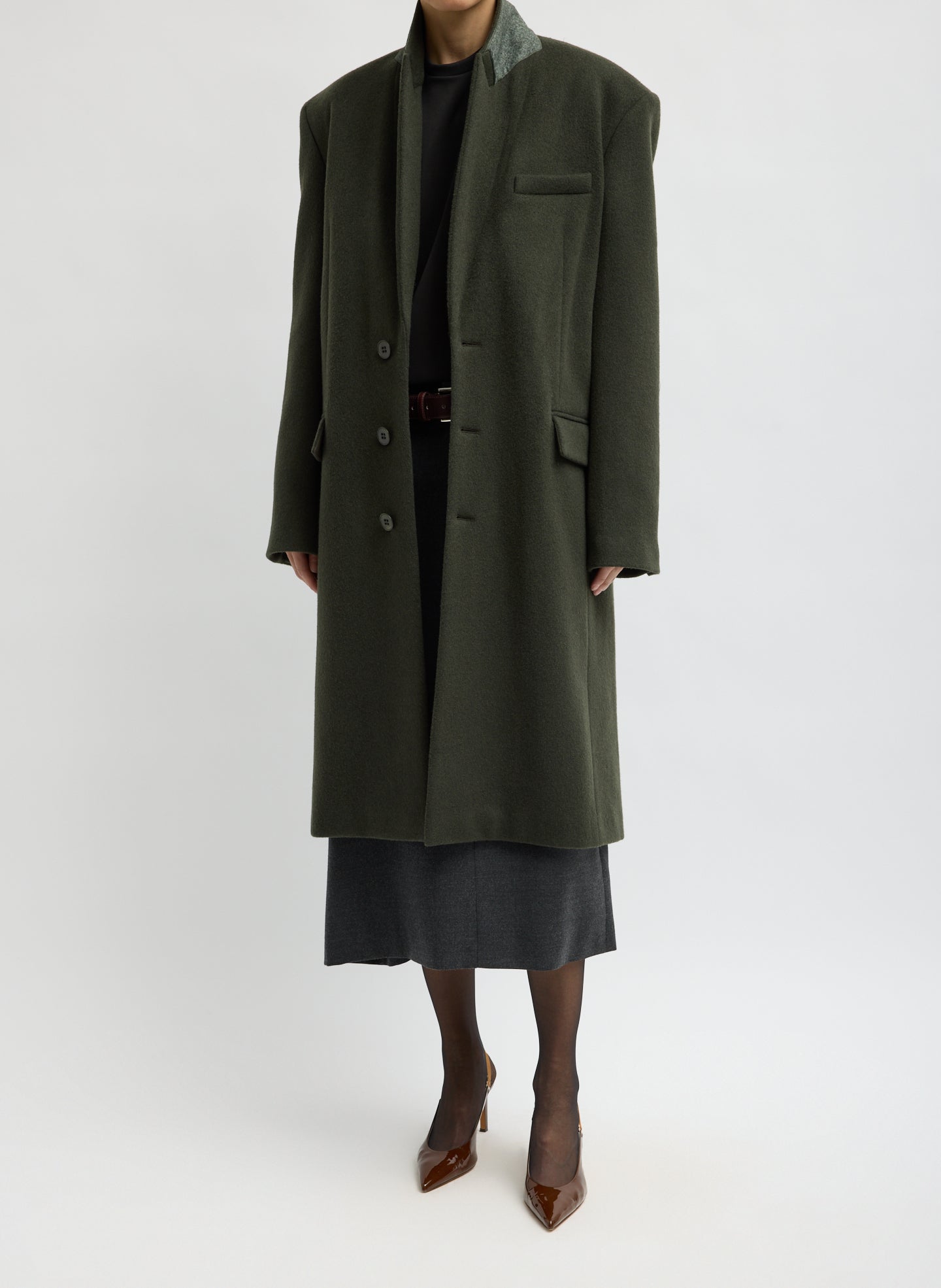 Loden Wool Coating Midi Tailored Men's Coat - front view on model