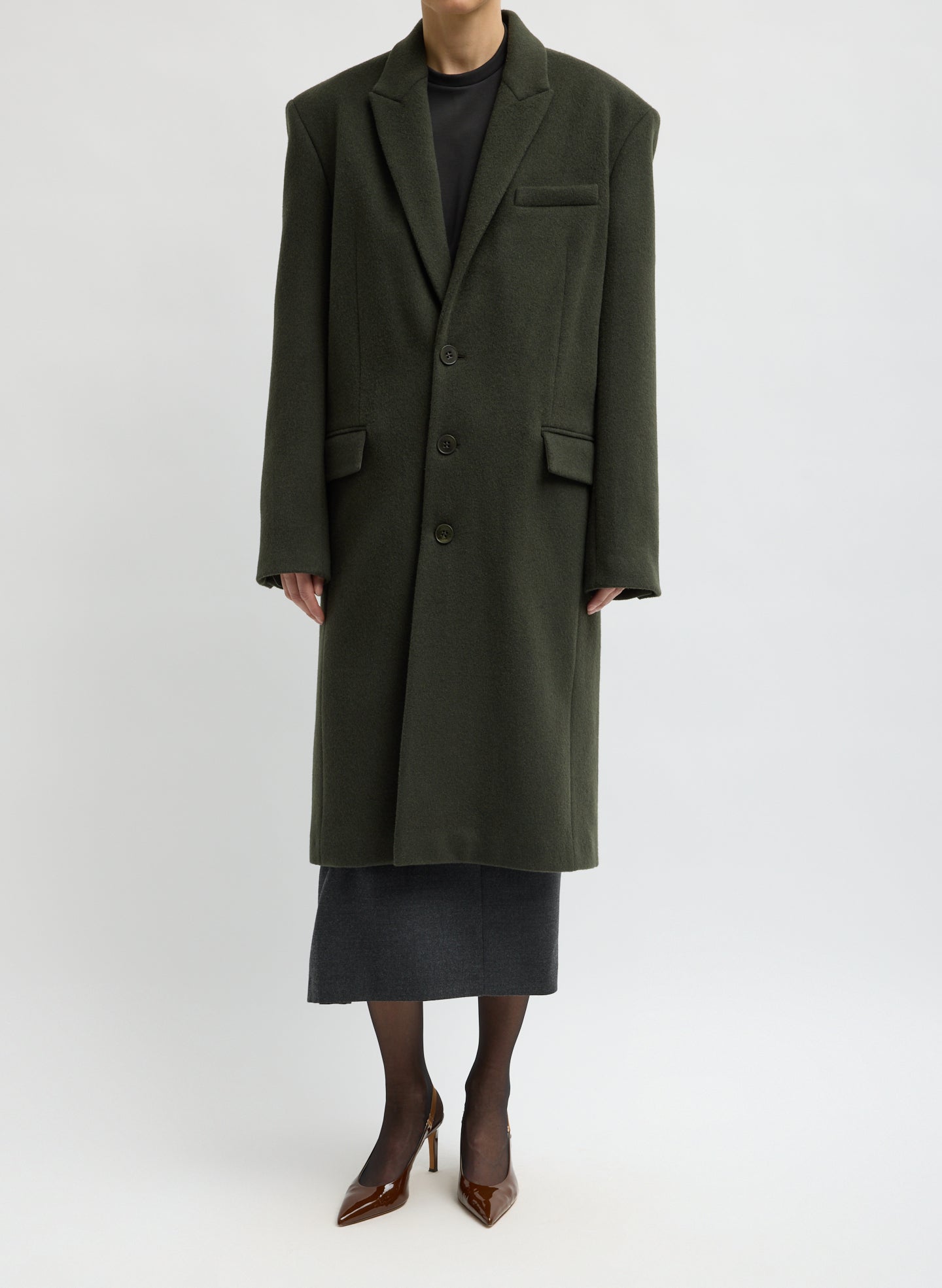 Wool Tailored Men's Midi Coat - Loden Wool Coating Midi Tailored Men's Coat - front view on model