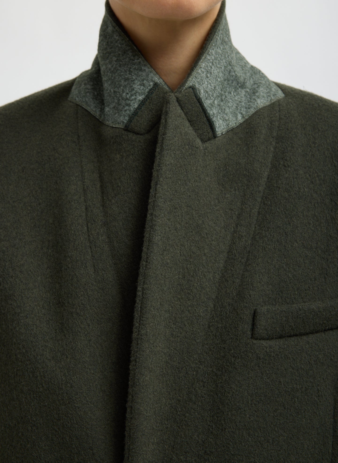 Loden Wool Coating Midi Tailored Men's Coat - closeup of collar