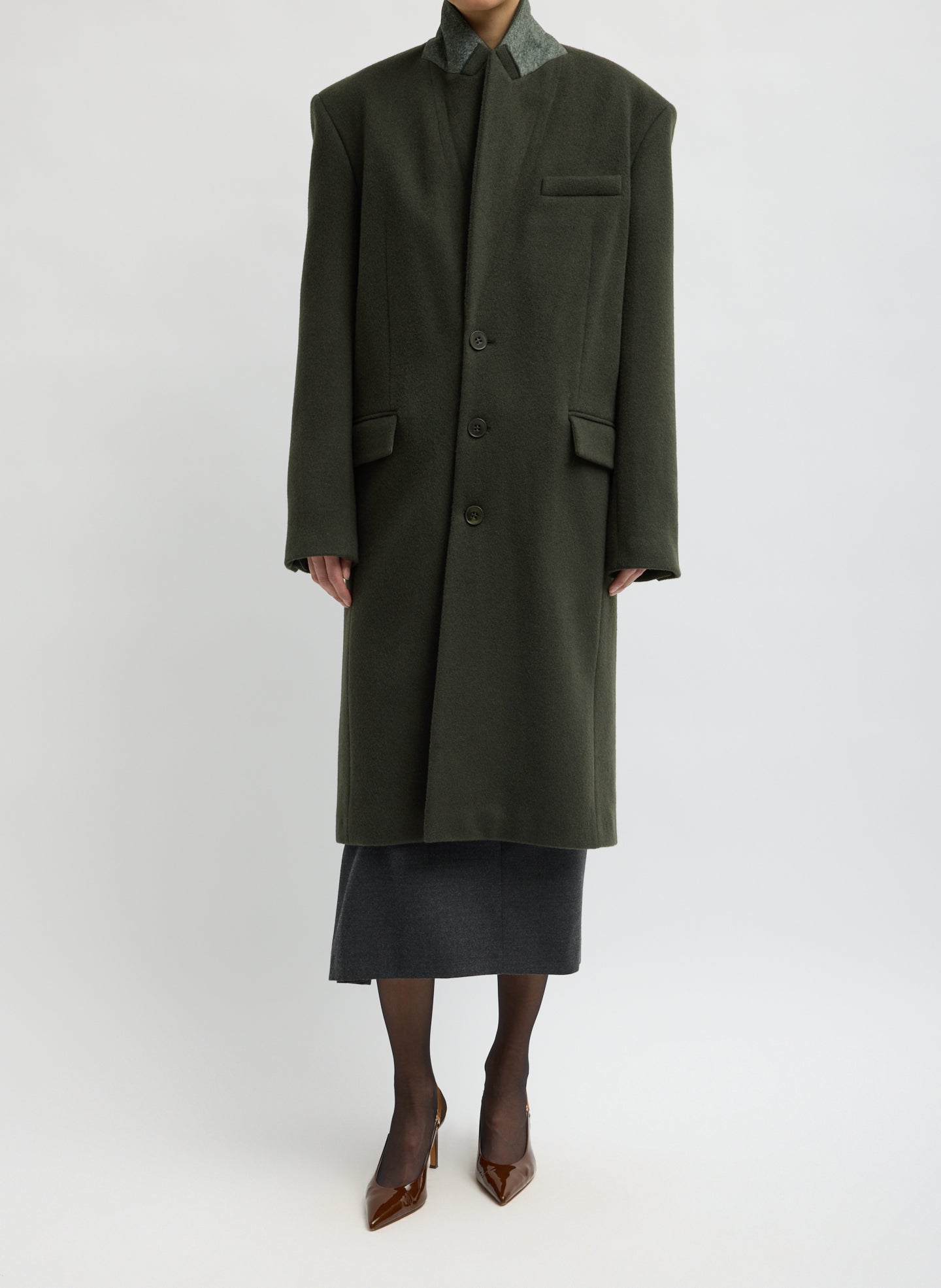 Loden Wool Coating Midi Tailored Men's Coat - front view on model