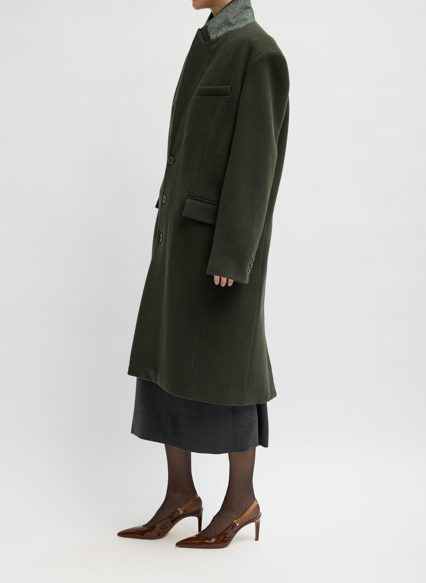Loden Wool Coating Midi Tailored Men's Coat - side view on model