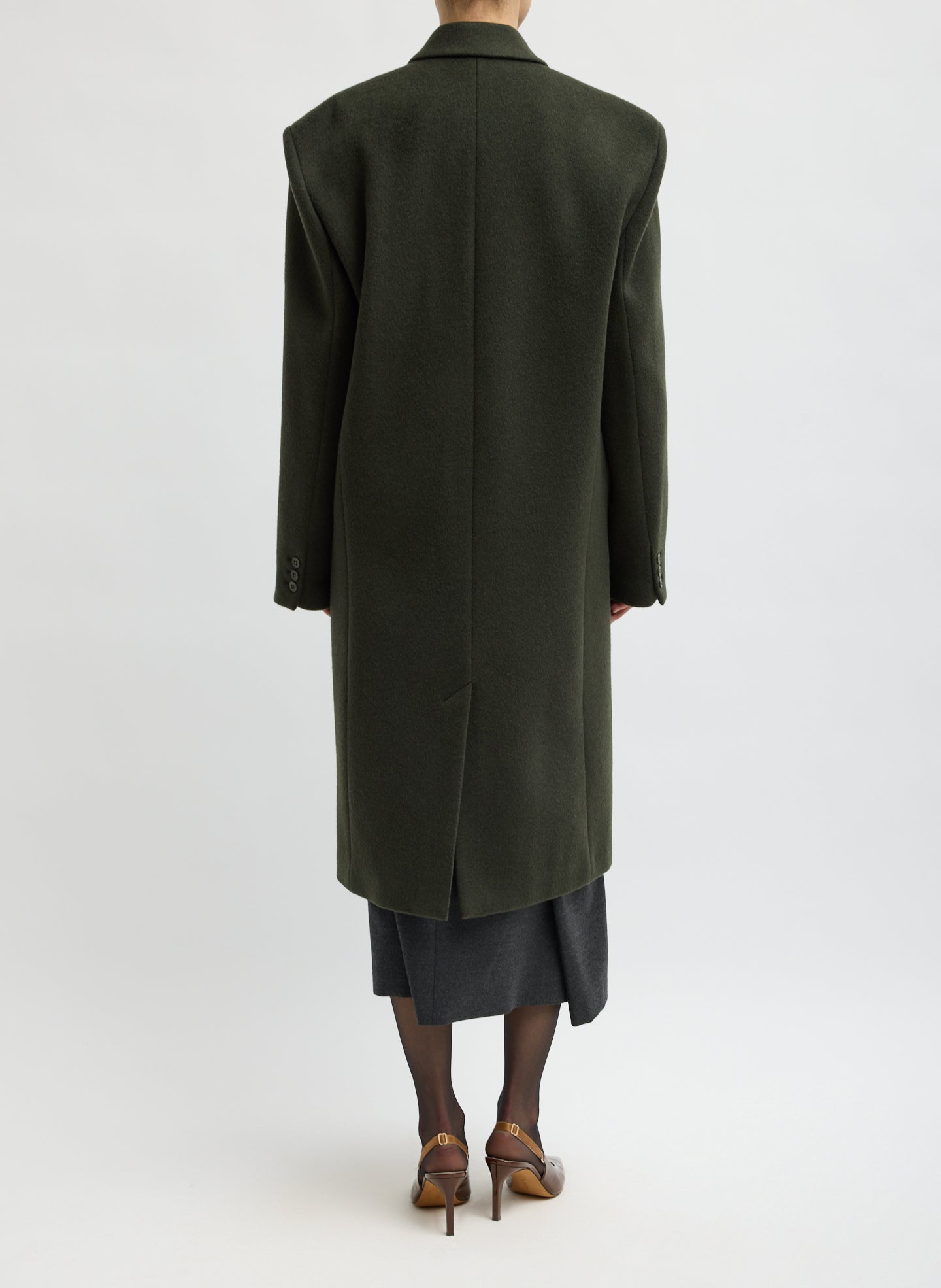 Loden Wool Coating Midi Tailored Men's Coat - back view on model