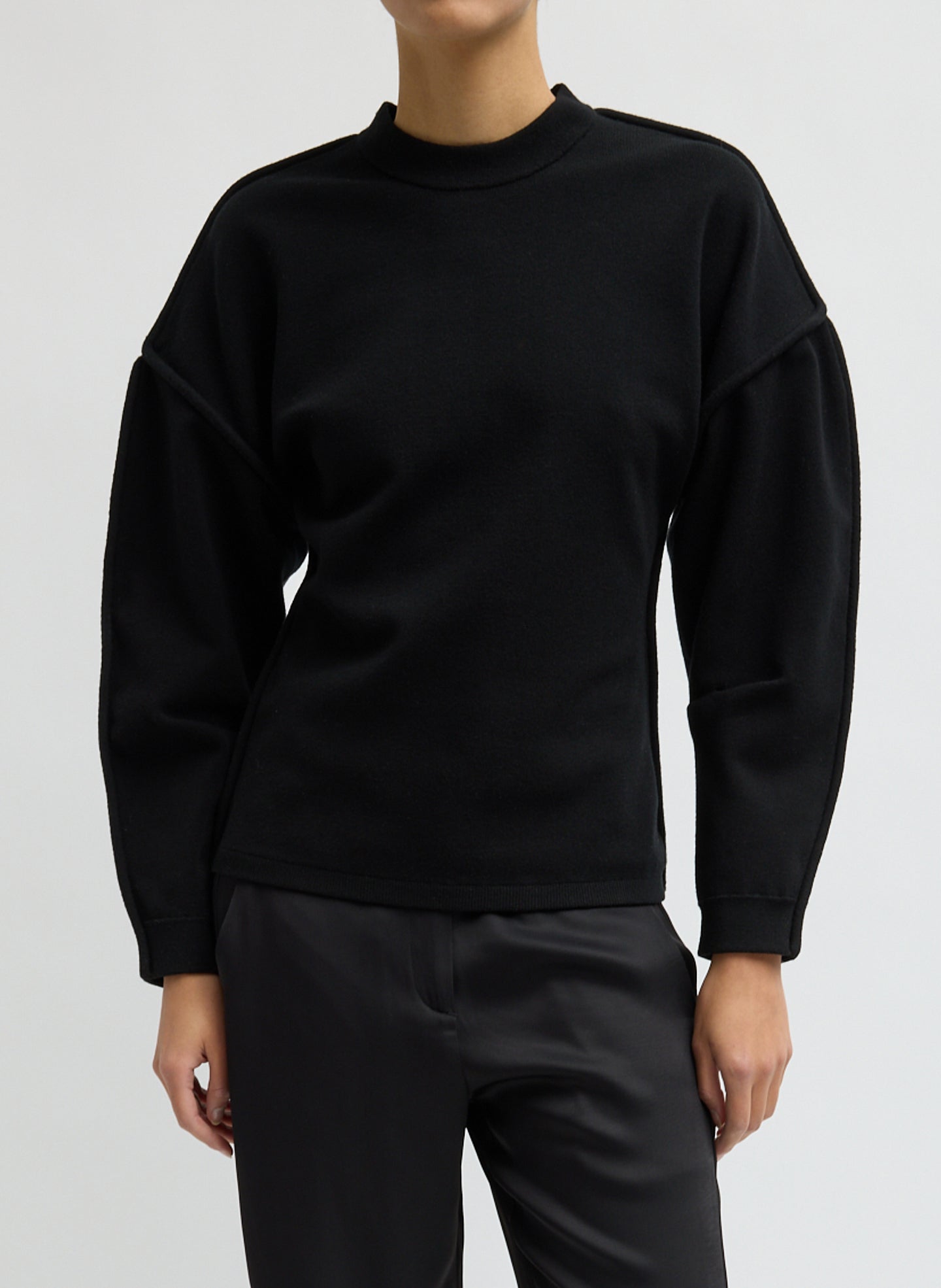 Sculpted Wool Fitted Sweater - Black Sculpted Wool Fitted Sweater - front view on model