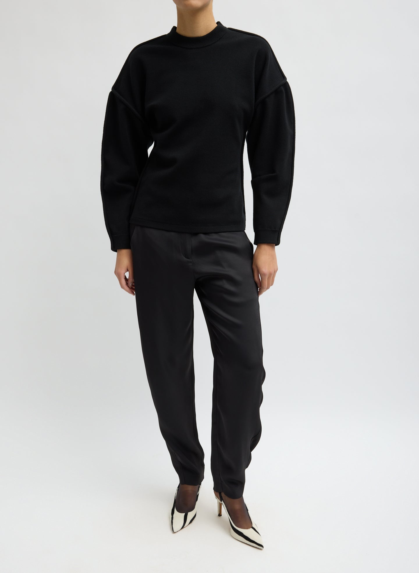 Black Eco Acetate Viscose Grace Trouser - full look, front view on model