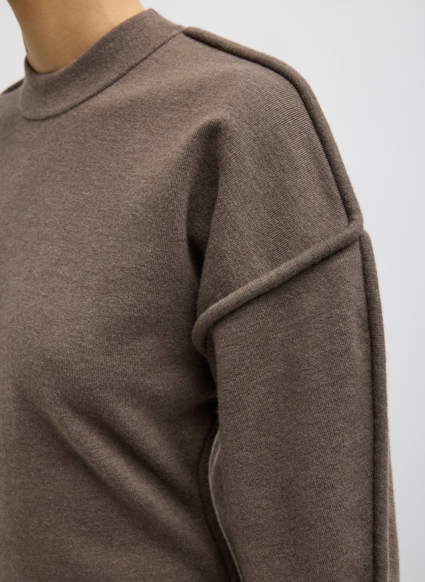 Dark Stone Melange Sculpted Wool Fitted Sweater - closeup of shoulder seam detail