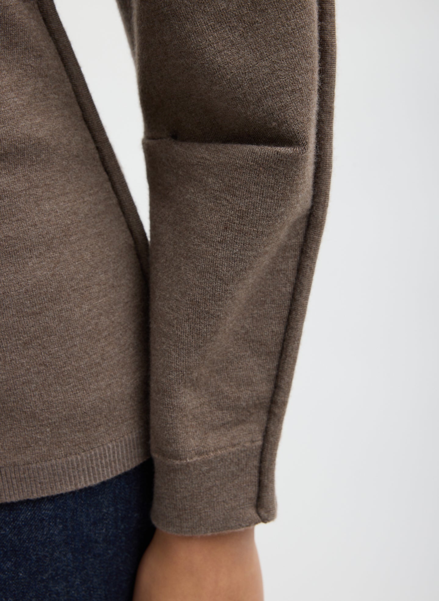 Dark Stone Melange Sculpted Wool Fitted Sweater - closeup of sleeve detail