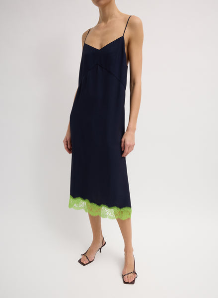 navy lace slip dress LACE-TRIMMED SLIP DRESS IN BLUE | CULT MIA