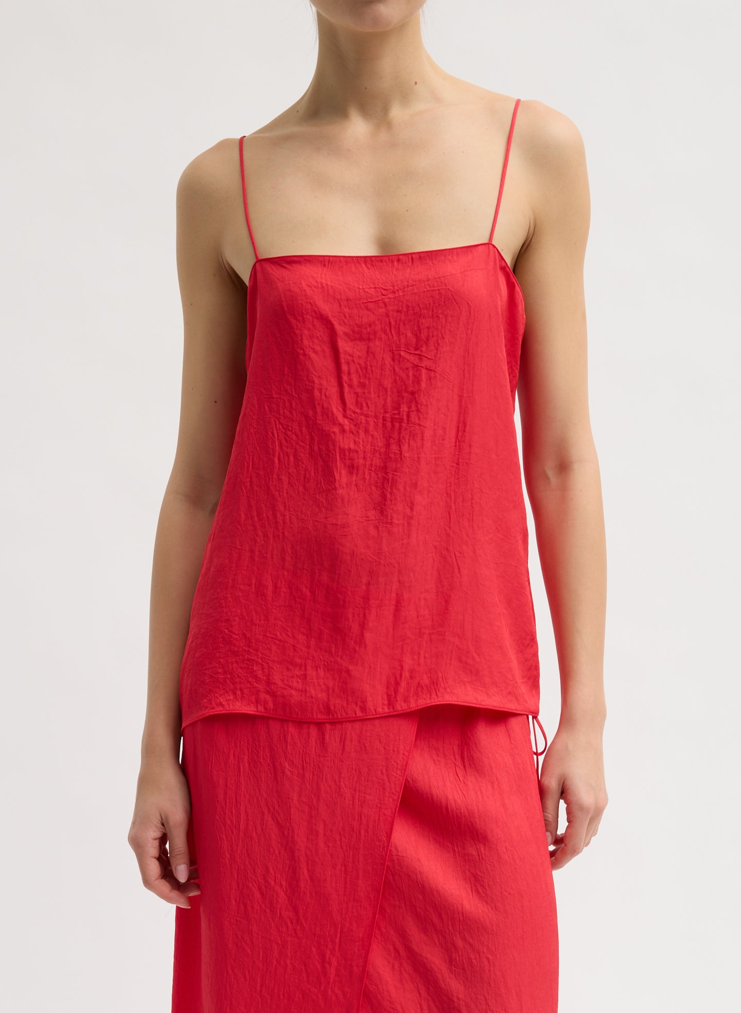 Summer Slip Cami - Red Summer Slip Cami - front view on model