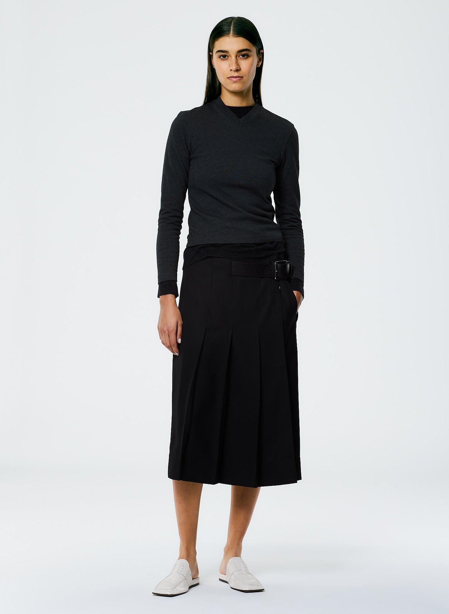 Grain De Poudre Wide Pleat Wrap Skirt - Black-1