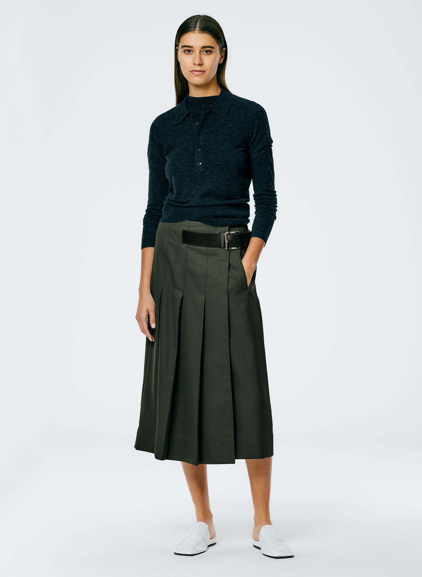 Grain De Poudre Wide Pleat Wrap Skirt - Grey Pine-1