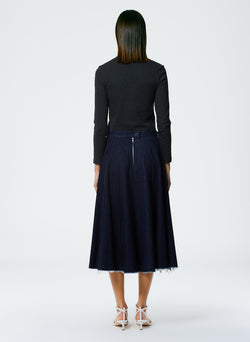 Brushed Denim Pintucked Skirt Indigo-3