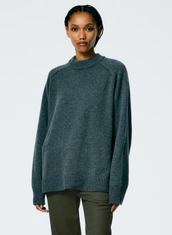 Cashmere Sweater Crewneck Oversized Pullover Dark Heather Grey-1