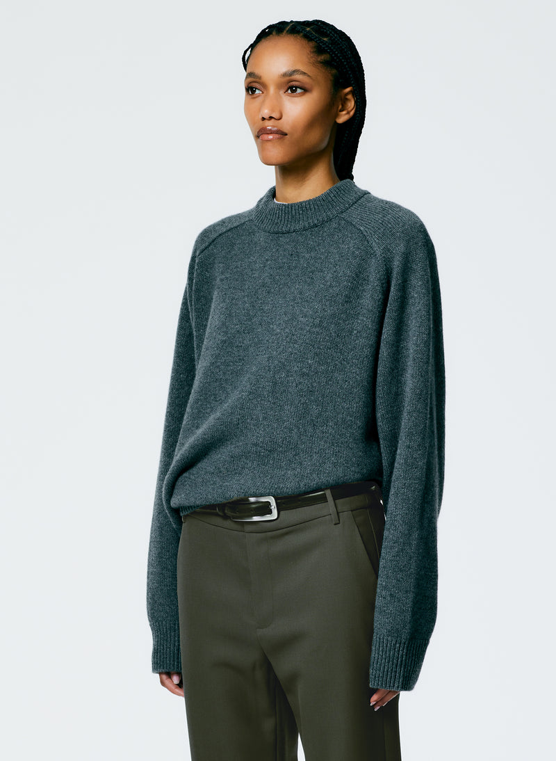 Cashmere Sweater Crewneck Oversized Pullover Dark Heather Grey-2