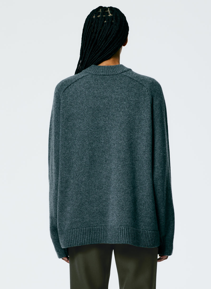 Cashmere Sweater Crewneck Oversized Pullover Dark Heather Grey-3