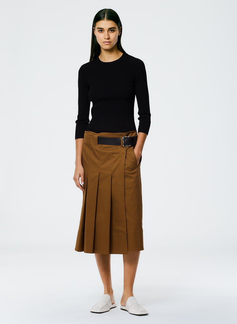 Chino Wide Pleat Wrap Skirt Caramel-1
