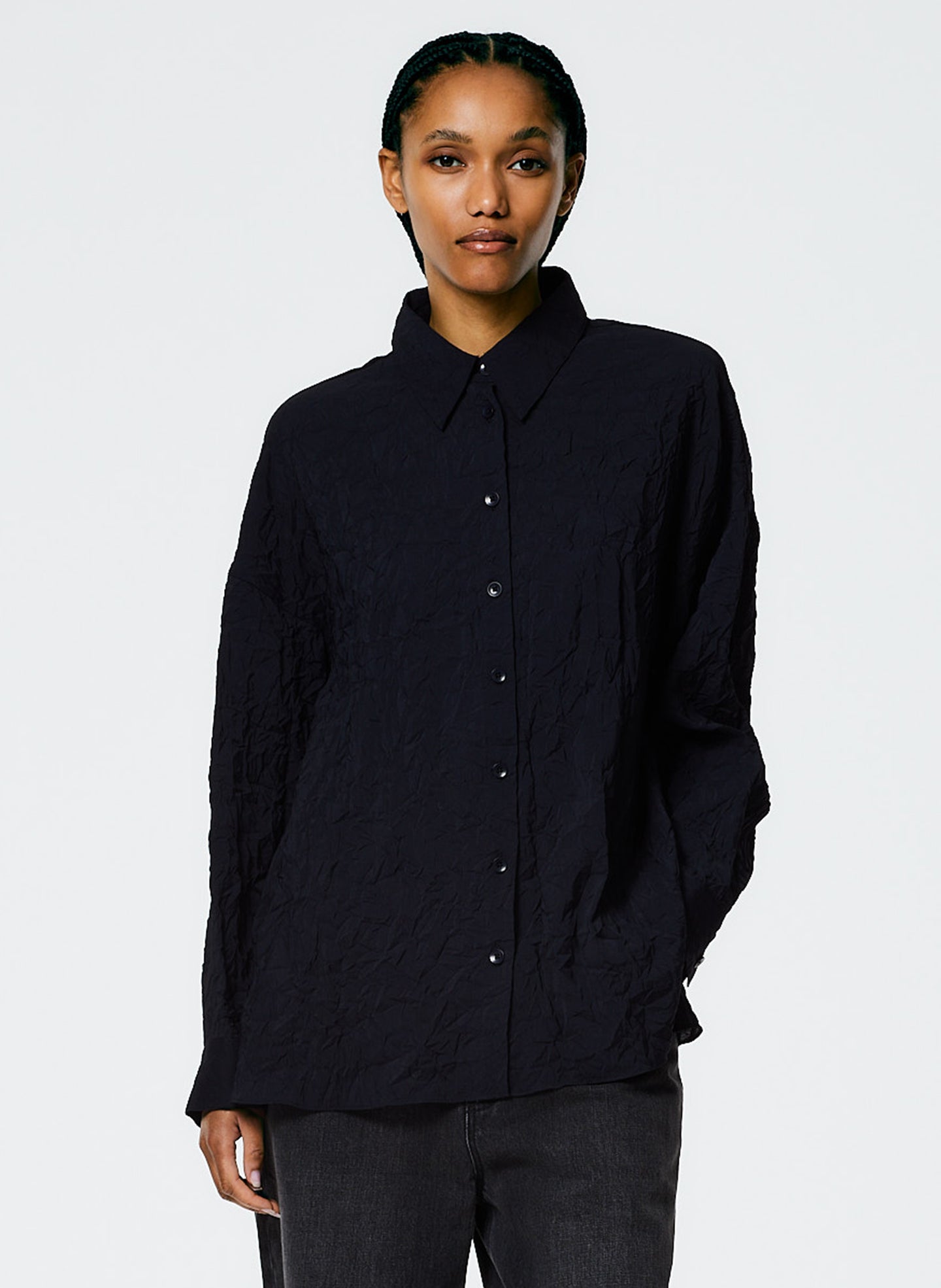 Crinkle Shirting Oversized Shirt - Midnight Navy-1