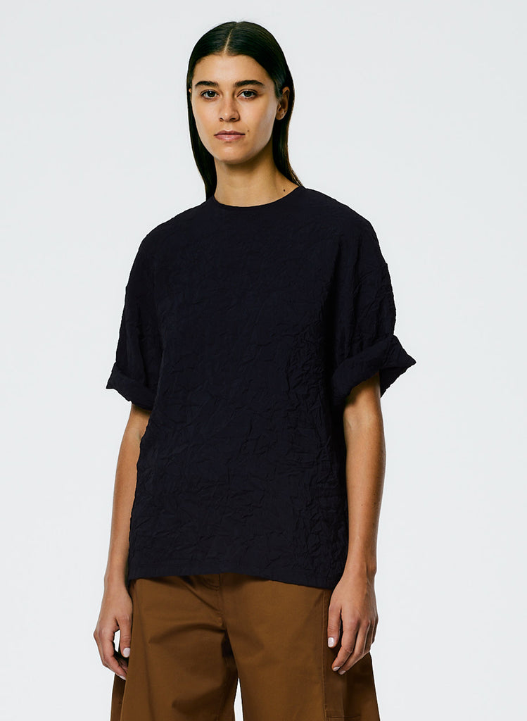 Tibi Crinkle Shirting Oversized Shirt, Midnight Navy – Kick Pleat