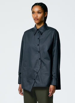 Eco Poplin Asymmetrical Shirt Navy Fog-3