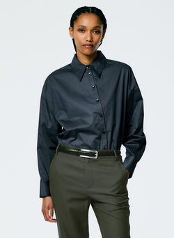 Eco Poplin Asymmetrical Shirt Navy Fog-2