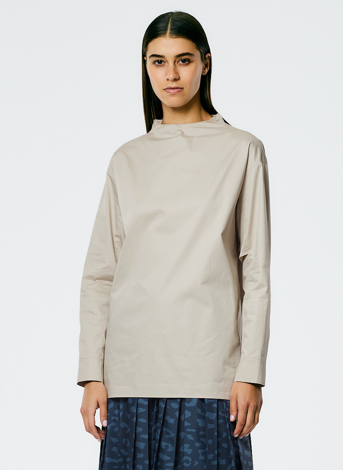 Eco Poplin Funnelneck Top - Ash-1